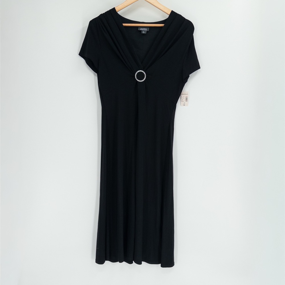 Vintage Y2K Black Dress Womens 14 Rhinestone Cocktail LBD Midi Homecoming Formal